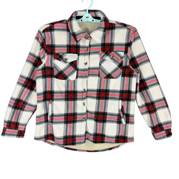 Sage Collective Women's Full Lined Plaid Fleece Grey/Red Shirt Jacket Size M - Picture 1 of 10